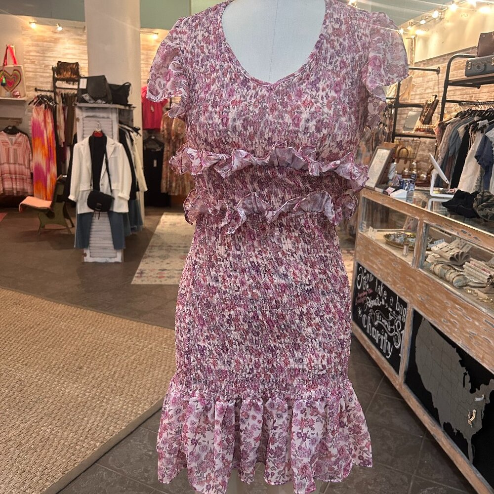 Pink Floral Ruffle Mini Dress